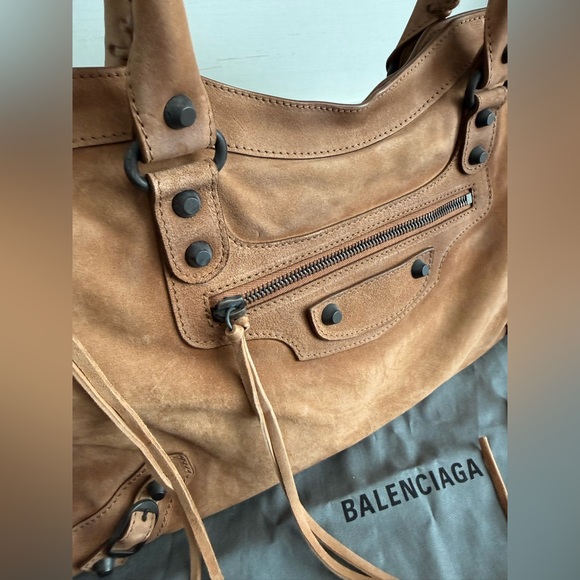 Balenciaga Camel Brown Suede Le City Medium Leather Tote Bag - Picture 3 of 12